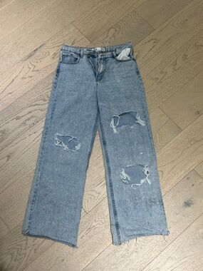 refuge Light Wash Distressed Wide-Leg Jeans Size 3